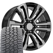 20" Replica Wheels fit GMC Yukon - CV44 Gloss Black Machined 20x9, Sailun Tires Set