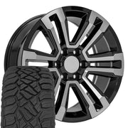Set(4) 20x9 CV44 Gloss Black Machined - 6x139.7 +24ET with 275/55r20 Sailun TerraMax RT Tires