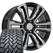 Set(4) 20x9 CV44 Gloss Black Machined - 6x139.7 +24ET with 275/55r20 TBB TS-37 AT Tires