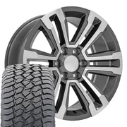 20" Replica Wheels fit GMC Yukon - CV44 Gloss Gunmetal Machined 20x9, Sailun Tires Set
