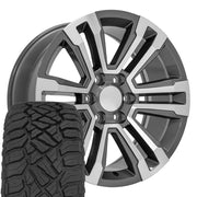 Set(4) 20x9 CV44 Gloss Gunmetal Machined - 6x139.7 +24ET with 275/55r20 Sailun TerraMax RT Tires
