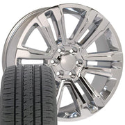OE Wheels CV44 22x9 6x139.7 Chrome Wheels 285-45-22 Bridgestone Dueler Alenza HL Tires SET