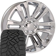 OE Wheels CV44 22x9 6x139.7 Chrome Wheels 285-45-22 Sailun TerraMax RT Tires SET