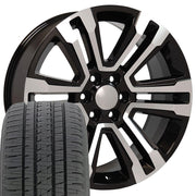 Set(4) 22x9 CV44 Gloss Black Machined - 6x139.7 +24ET with 285/45r22 Bridgestone Dueler Alenza HL Tires