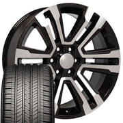 22" Replica Wheels fit GMC Yukon - CV44 Gloss Black Machined 22x9, Goodyear Tires Set