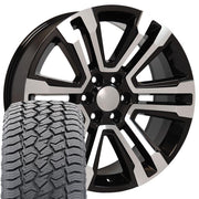 22" Replica Wheels fit GMC Yukon - CV44 Gloss Black Machined 22x9, Sailun Tires Set