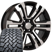 Set(4) 22x9 CV44 Gloss Black Machined - 6x139.7 +24ET with 285/45r22 TBB TS-37 AT Tires