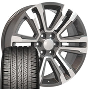 Set(4) 22x9 CV44 Gloss Gunmetal Machined - 6x139.7 +24ET with 285/45r22 Goodyear Eagle Touring Tires