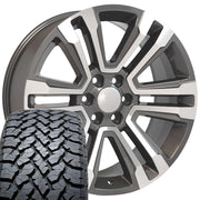 Set(4) 22x9 CV44 Gloss Gunmetal Machined - 6x139.7 +24ET with 285/45r22 TBB TS-37 AT Tires