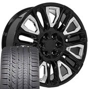 Set(4) 22x9 CV57 Gloss Black with Chrome Insert - 6x139.7 +28ET with 285/45r22 Goodyear Eagle Sport Tires