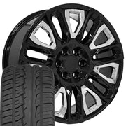 Set(4) 22x9 CV57 Gloss Black with Chrome Insert - 6x139.7 +28ET with 285/45r22 Ironman iMove GEN 2 SUV Tires