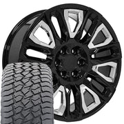 Set(4) 22x9 CV57 Gloss Black with Chrome Insert - 6x139.7 +28ET with 285/45r22 Sailun TerraMax AT2 Tires