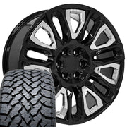 Set(4) 22x9 CV57 Gloss Black with Chrome Insert - 6x139.7 +28ET with 285/45r22 TBB TS-37 AT Tires