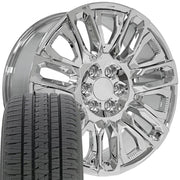 Set(4) 22x9 CV57 Chrome with Chrome Insert - 6x139.7 +28ET with 285/45r22 Bridgestone Dueler Alenza HL Tires