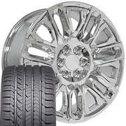 Set(4) 22x9 CV57 Chrome with Chrome Insert - 6x139.7 +28ET with 285/45r22 Goodyear Eagle Sport Tires