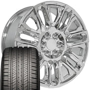 Set(4) 22x9 CV57 Chrome with Chrome Insert - 6x139.7 +28ET with 285/45r22 Goodyear Eagle Touring Tires