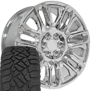 Set(4) 22x9 CV57 Chrome with Chrome Insert - 6x139.7 +28ET with 285/45r22 Sailun TerraMax RT Tires