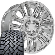 Set(4) 22x9 CV57 Chrome with Chrome Insert - 6x139.7 +28ET with 285/45r22 TBB TS-37 AT Tires