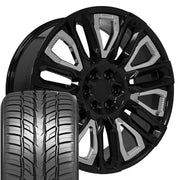 Set(4) 24x10 CV57 Gloss Black with Chrome Insert - 6x139.7 +31ET with 295/35r24 Sailun Atrezzo SVR LX+ Tires