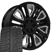 Set(4) 24x10 CV57 Gloss Black with Chrome Insert - 6x139.7 +31ET with 305/35r24 Ironman iMove GEN 2 Tires