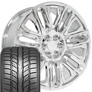 Set(4) 24x10 CV57 Chrome with Chrome Insert - 6x139.7 +31ET with 295/35r24 Sailun Atrezzo SVR LX+ Tires
