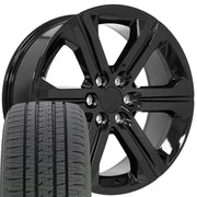 Set(4) 22x9 CV60 Gloss Black - 6x139.7 +24ET with 285/45r22 Bridgestone Dueler Alenza HL Tires