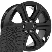 Set(4) 22x9 CV60 Gloss Black - 6x139.7 +24ET with 285/45r22 Sailun TerraMax RT Tires