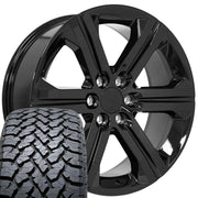 Set(4) 22x9 CV60 Gloss Black - 6x139.7 +24ET with 285/45r22 TBB TS-37 AT Tires