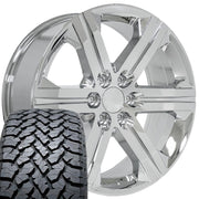 Set(4) 22x9 CV60 Chrome - 6x139.7 +24ET with 285/45r22 TBB TS-37 AT Tires