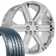 26" Replica Wheels fit Chevrolet Silverado 1500 - CV60 Chrome 26x10, Atlas Tires Set