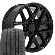 20" Replica Wheels fit Chevrolet Silverado 1500 - CV62 Gloss Black 20x9, Bridgestone Tires Set