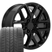 20" Replica Wheels fit Chevrolet Silverado 1500 - CV62 Gloss Black 20x9, Goodyear Tires Set