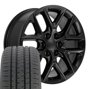 20" Replica Wheels fit Chevrolet Silverado 1500 - CV62 Satin Black 20x9, Bridgestone Tires Set