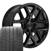 20" Replica Wheels fit Chevrolet Silverado 1500 - CV62 Satin Black 20x9, Goodyear Tires Set