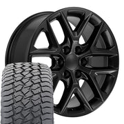 20" Replica Wheels fit Chevrolet Silverado 1500 - CV62 Satin Black 20x9, Sailun Tires Set