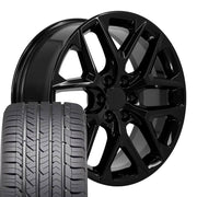 22" Replica Wheels fit Chevrolet Silverado 1500 - CV62 Gloss Black 22x9, Goodyear Tires Set