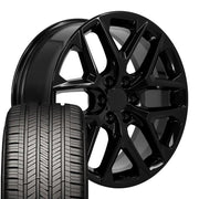 22" Replica Wheels fit Chevrolet Silverado 1500 - CV62 Gloss Black 22x9, Goodyear Tires Set