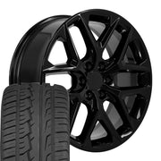 22" Replica Wheels fit Chevrolet Silverado 1500 - CV62 Gloss Black 22x9, Ironman Tires Set