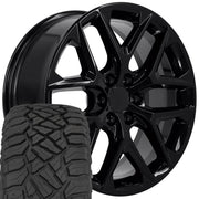 OE Wheels CV62 22x9 6x139.7 Gloss Black Wheels 285-45-22 Sailun TerraMax RT Tires SET