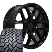 Set(4) 22x9 CV62 Gloss Black - 6x139.7 +28ET with 285/45r22 TBB TS-37 AT Tires
