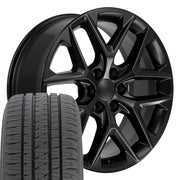 22" Replica Wheels fit Chevrolet Silverado 1500 - CV62 Satin Black 22x9, Bridgestone Tires Set