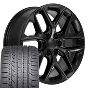 22" Replica Wheels fit Chevrolet Silverado 1500 - CV62 Satin Black 22x9, Goodyear Tires Set