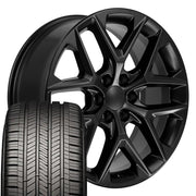 22" Replica Wheels fit Chevrolet Silverado 1500 - CV62 Satin Black 22x9, Goodyear Tires Set