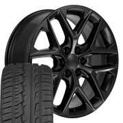 22" Replica Wheels fit Chevrolet Silverado 1500 - CV62 Satin Black 22x9, Ironman Tires Set