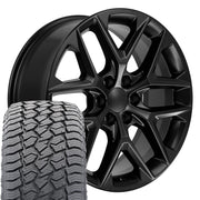 22" Replica Wheels fit Chevrolet Silverado 1500 - CV62 Satin Black 22x9, Sailun Tires Set