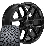 Set(4) 22x9 CV62 Satin Black - 6x139.7 +28ET with 285/45r22 TBB TS-37 AT Tires
