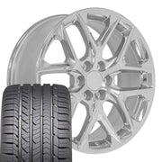 OE Wheels CV62 22x9 6x139.7 Chrome Wheels 285-45-22 Goodyear Eagle Sport Tires SET