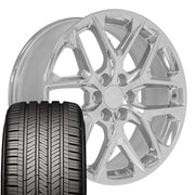 Set(4) 22x9 CV62 Chrome - 6x139.7 +28ET with 285/45r22 Goodyear Eagle Touring Tires
