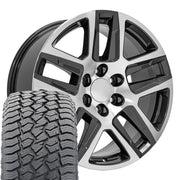 20" Replica Wheels fit Chevrolet Silverado 1500 - CV63 Gloss Gunmetal Machined 20x9, Sailun Tires Set