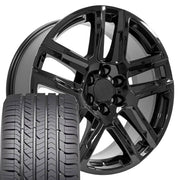 22" Replica Wheels fit Chevrolet Silverado 1500 - CV63 Gloss Black 22x9, Goodyear Tires Set
